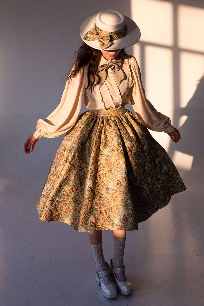 Golden Flower Design Dress + Skirt + Coat + Vest