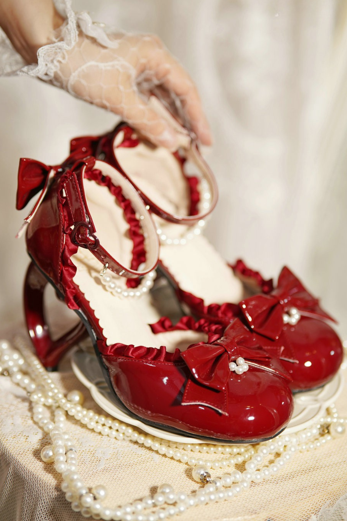 Heart Love Lollita Pearl Peach Heels
