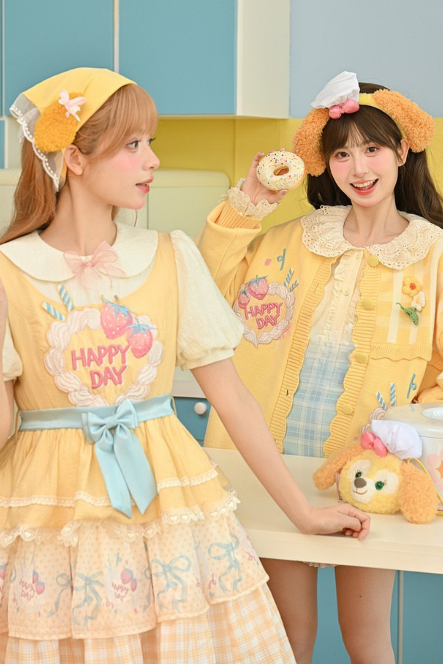 [pre-order] Strawberry Shortcake + Plaid High Waist Skirt + Custard Cardigan
