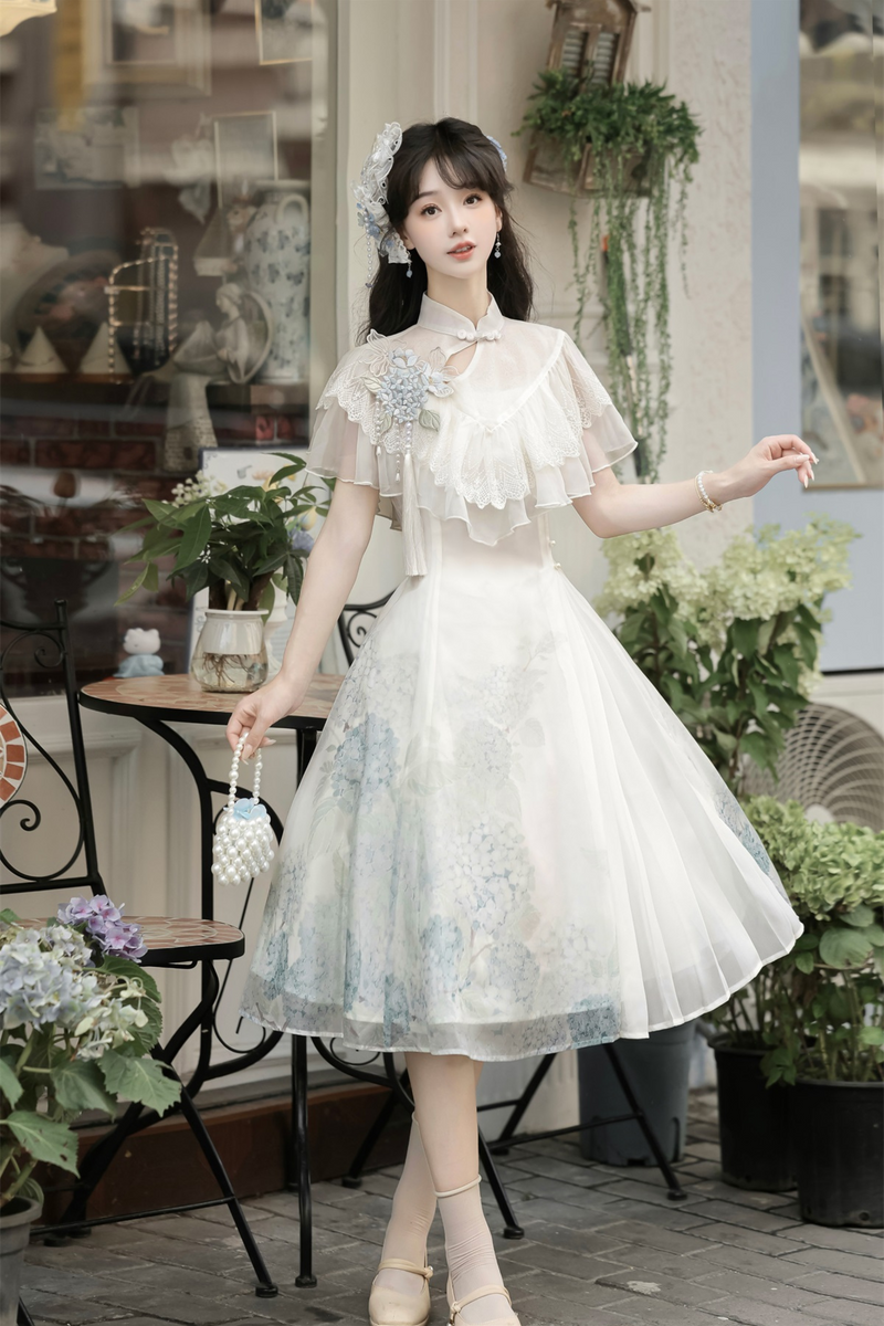 Hydrangea Letter Lolita Suspender Dress + Shawl