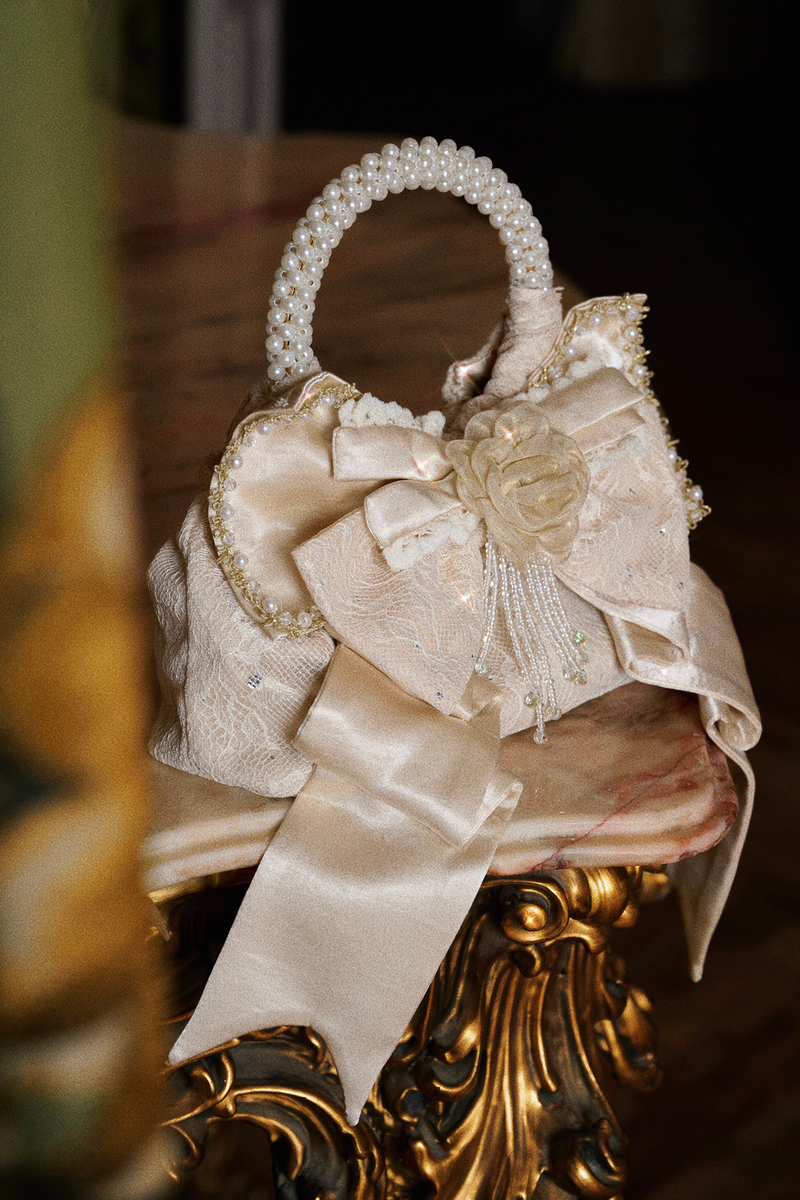 Satin Ribbon Pearl Handbag