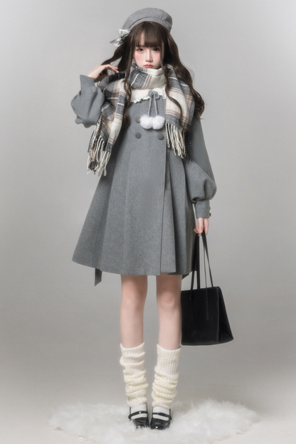 Sweet Flared Coat + Skirt + Shirt + Beret