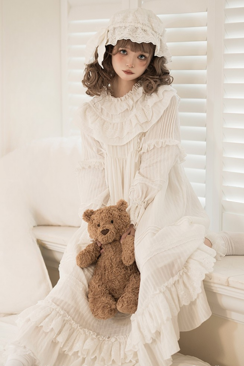 Classical Pure White Doll Dress + Baby Hat
