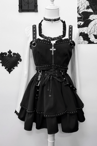 Dark Galaxy Lace Gothic Top + Skirt