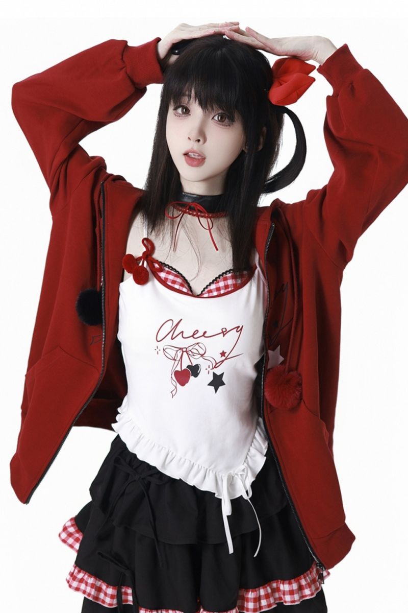 Cherry Wind Hoodie + Camisole + Skirt