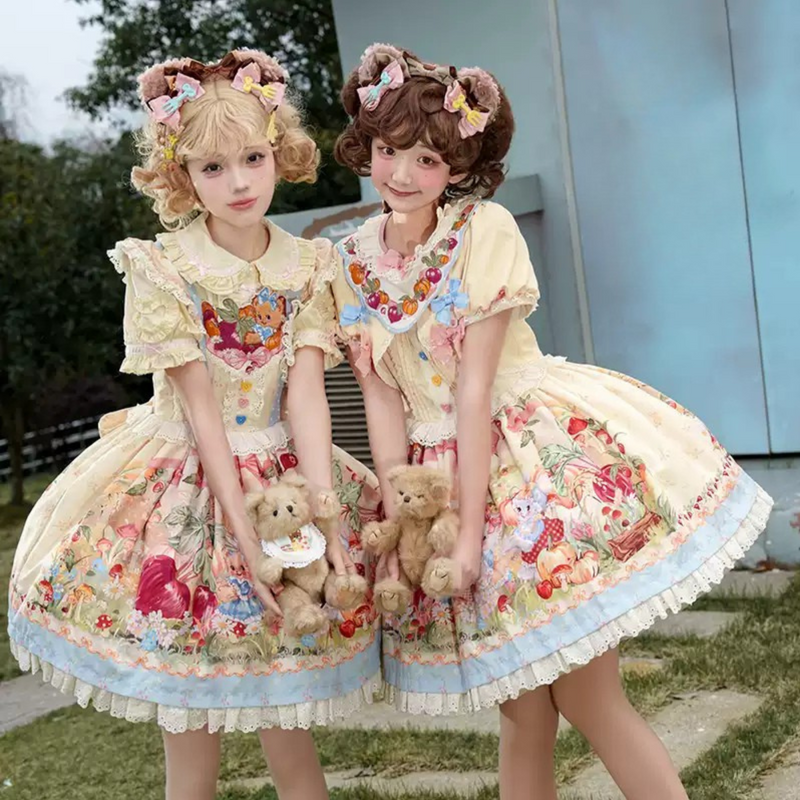 [pre-order] Carrot Print Layered Dress + Suspender Dress + Apron