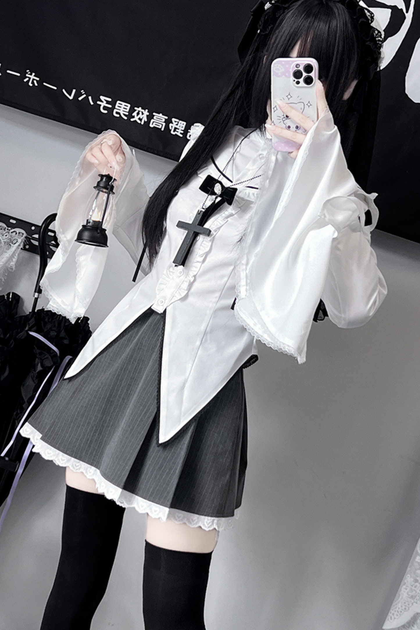 Gothic Style Sailor Shirt + Lace Skirt