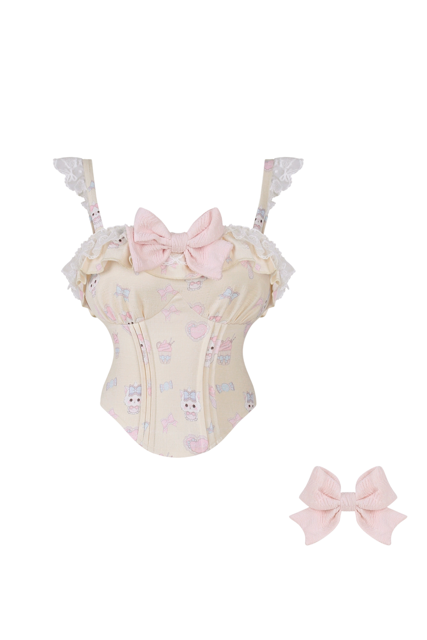 Girly Ribbon Camisole + Cardigan + Suspender Skirt