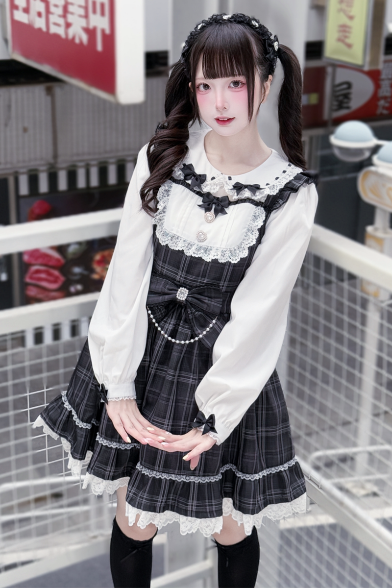 Dark Sweet Plaid Dress + Headband