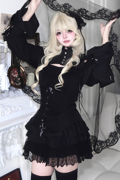 Dark Night Rose Lace Off Shoulder Top + Skirt