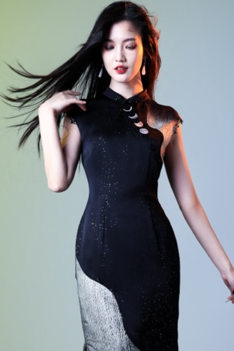 Dark Satin Moon Chinese-style Bodycon Dress