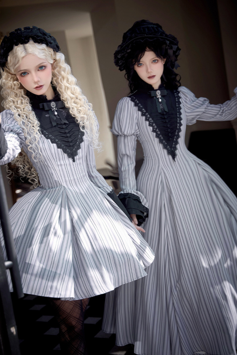 [pre-order] Stripe Lolita Dress + Apron + Necklace + Ribbon