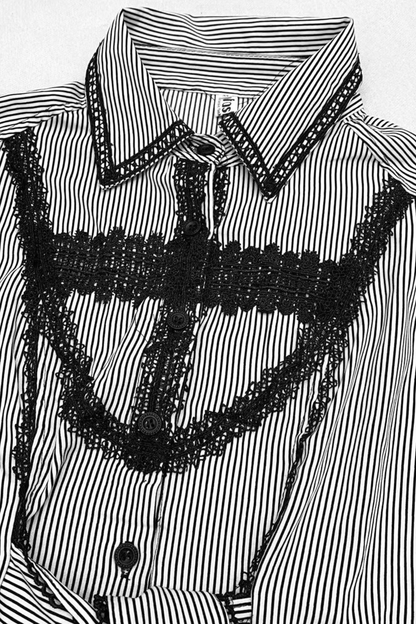 Striped Lace Midi Patchwork Shirt Dress
