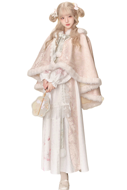 Ancient Style Top + Long Skirt + Lace Apron + Pink Cape