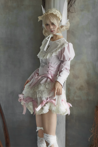 Drawstring Gothic Sweet Tops + Tiered Skirt