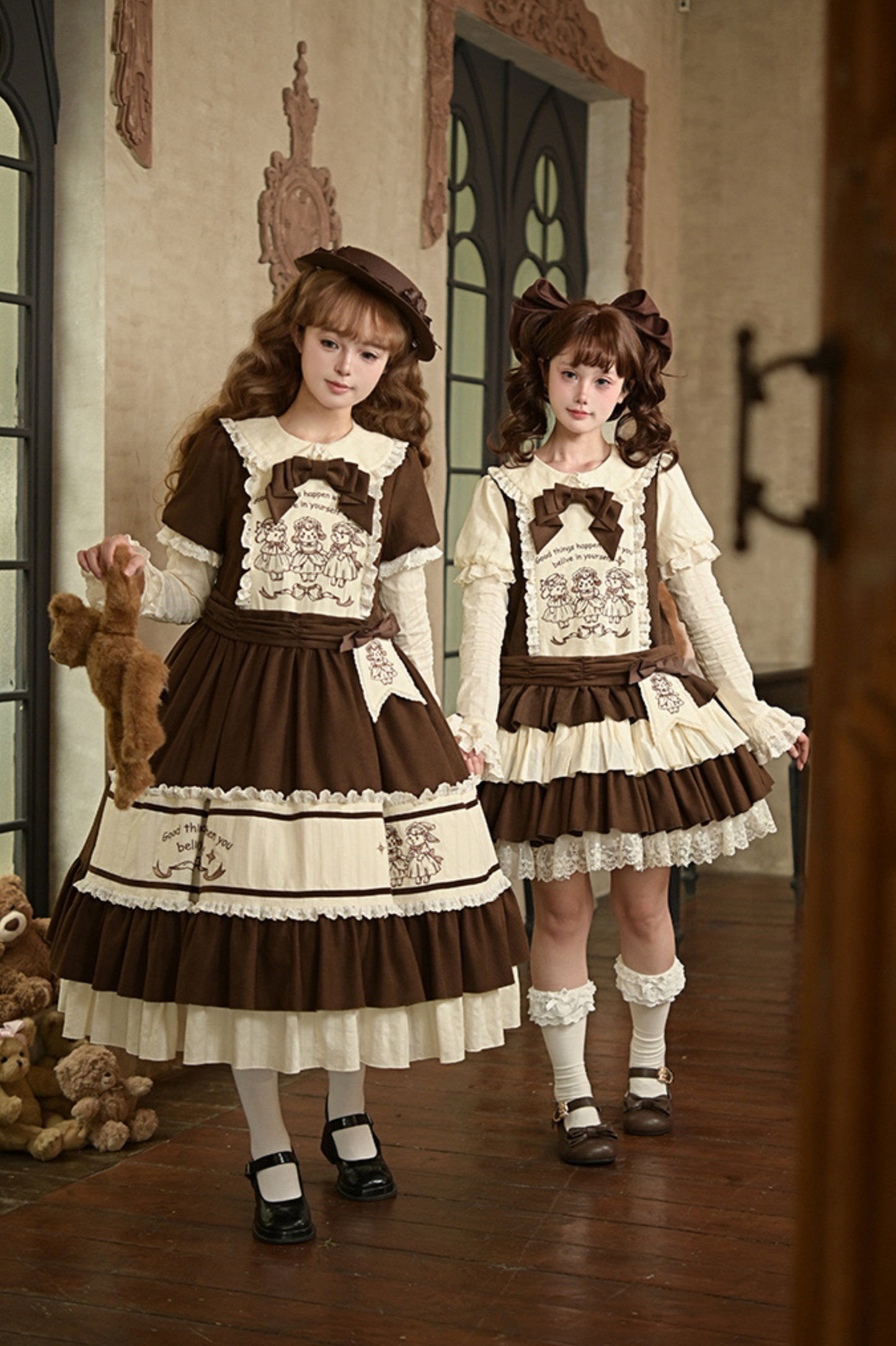 Doll Fairytale Lolita Dress + Bow Brooch + Belt + 2way Embroidery Brooch