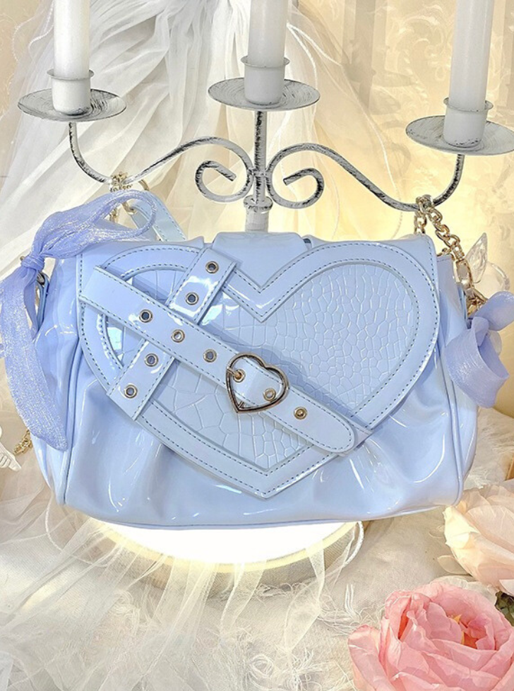 Cross Belt Croc Heart Handle Chain Shoulder Bag
