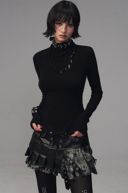 Punk Rivet Knit High Neck Top