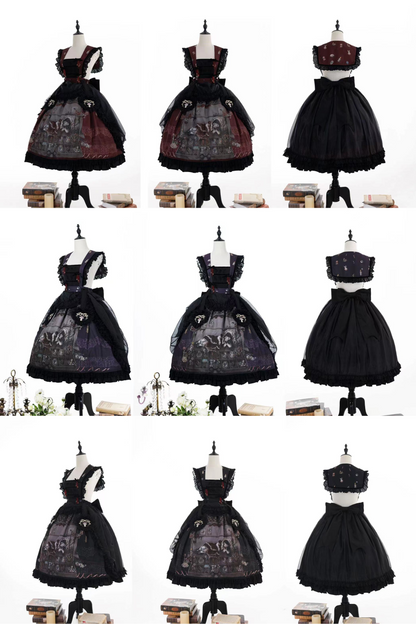 Ruffled Beaded Gothic Straps Printed Dress