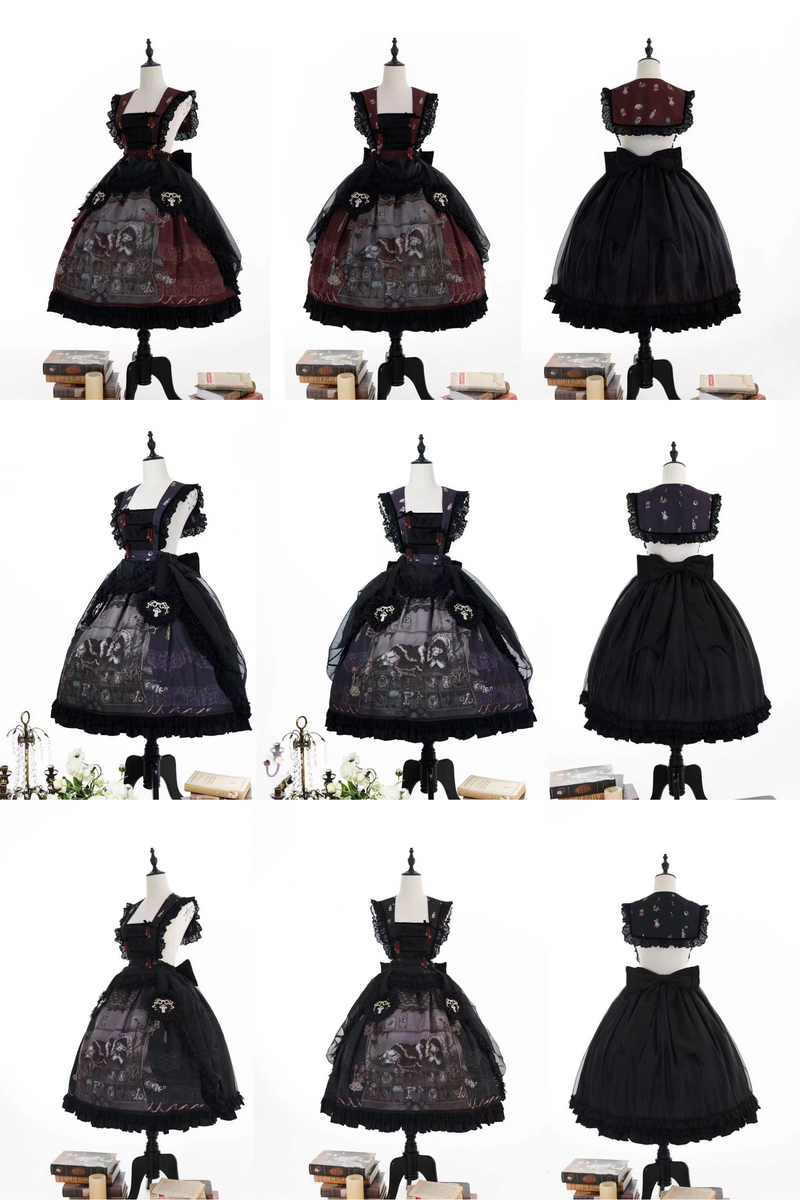 Ruffled Beaded Gothic Straps Printed Dress