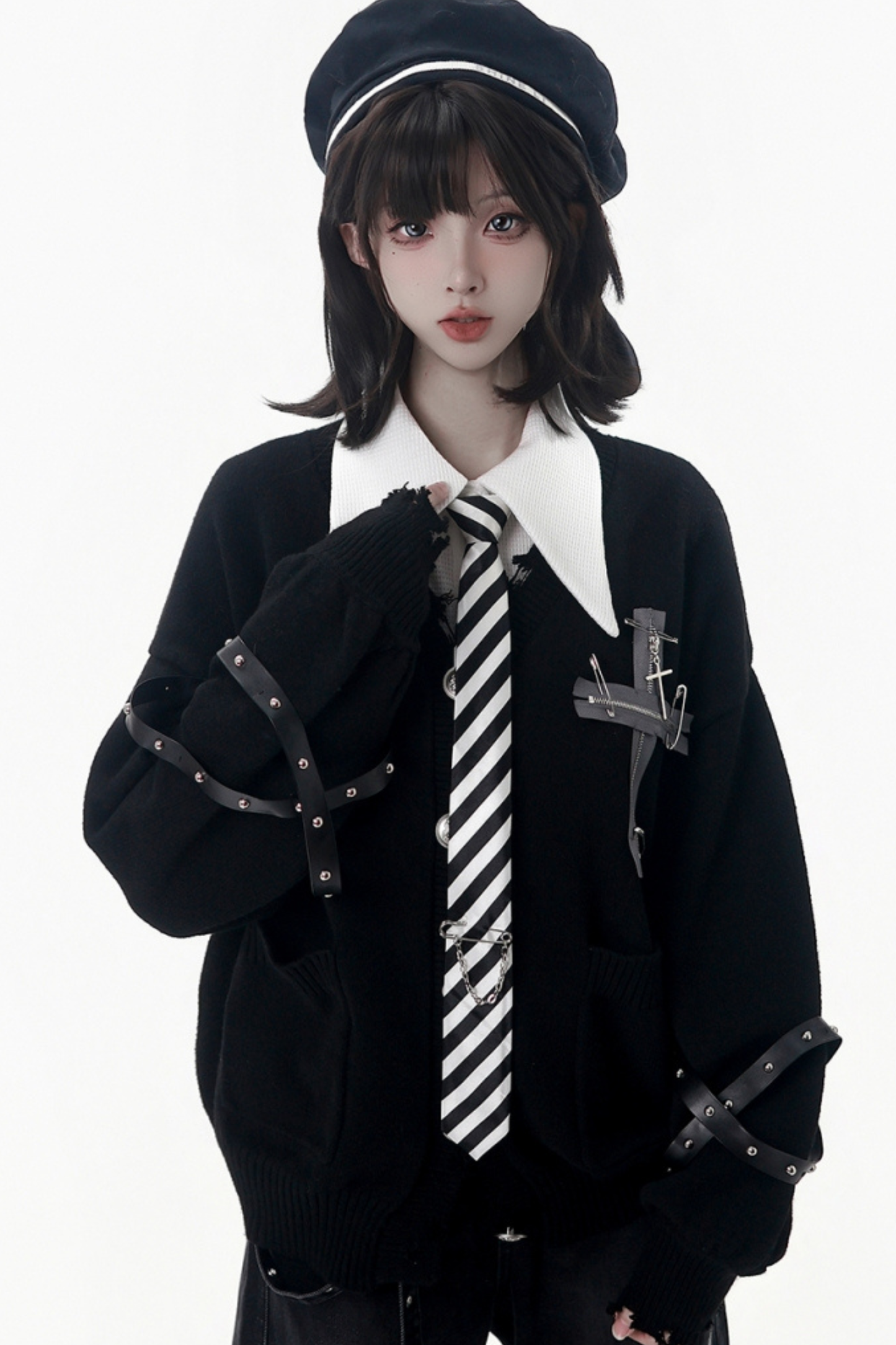 Cross Trim Cardigan + Shirt + Tie + Pants