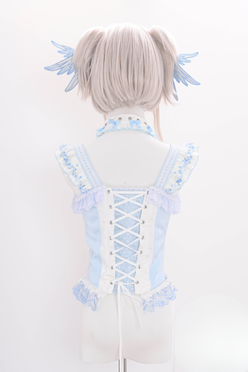 Aqua Angel Line Top + Skirt + Shirt Collar + Sleeve + Hat + Clips