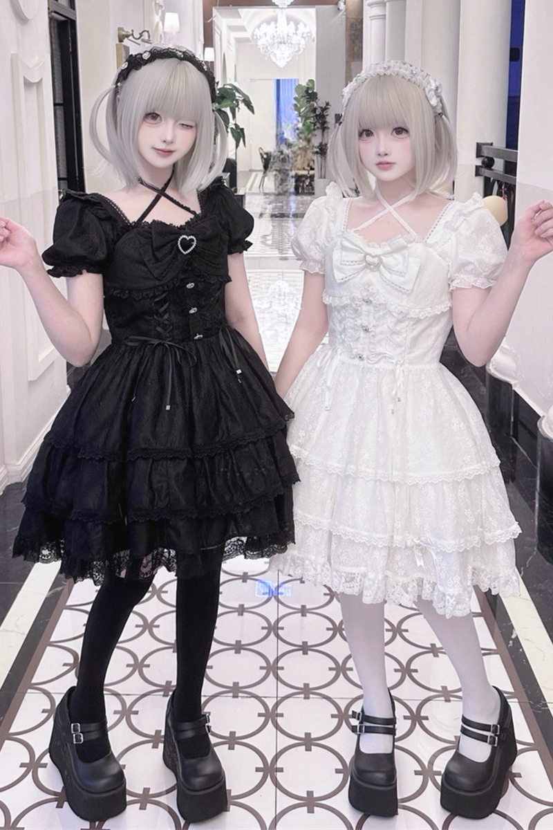 Sweet Girly Lace Ribbon Dress + Clip