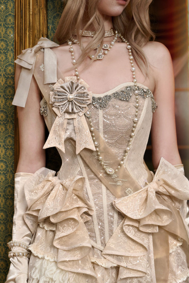 Night Party Gothic Ribbon Top + Ribbon + Brooch + Hat