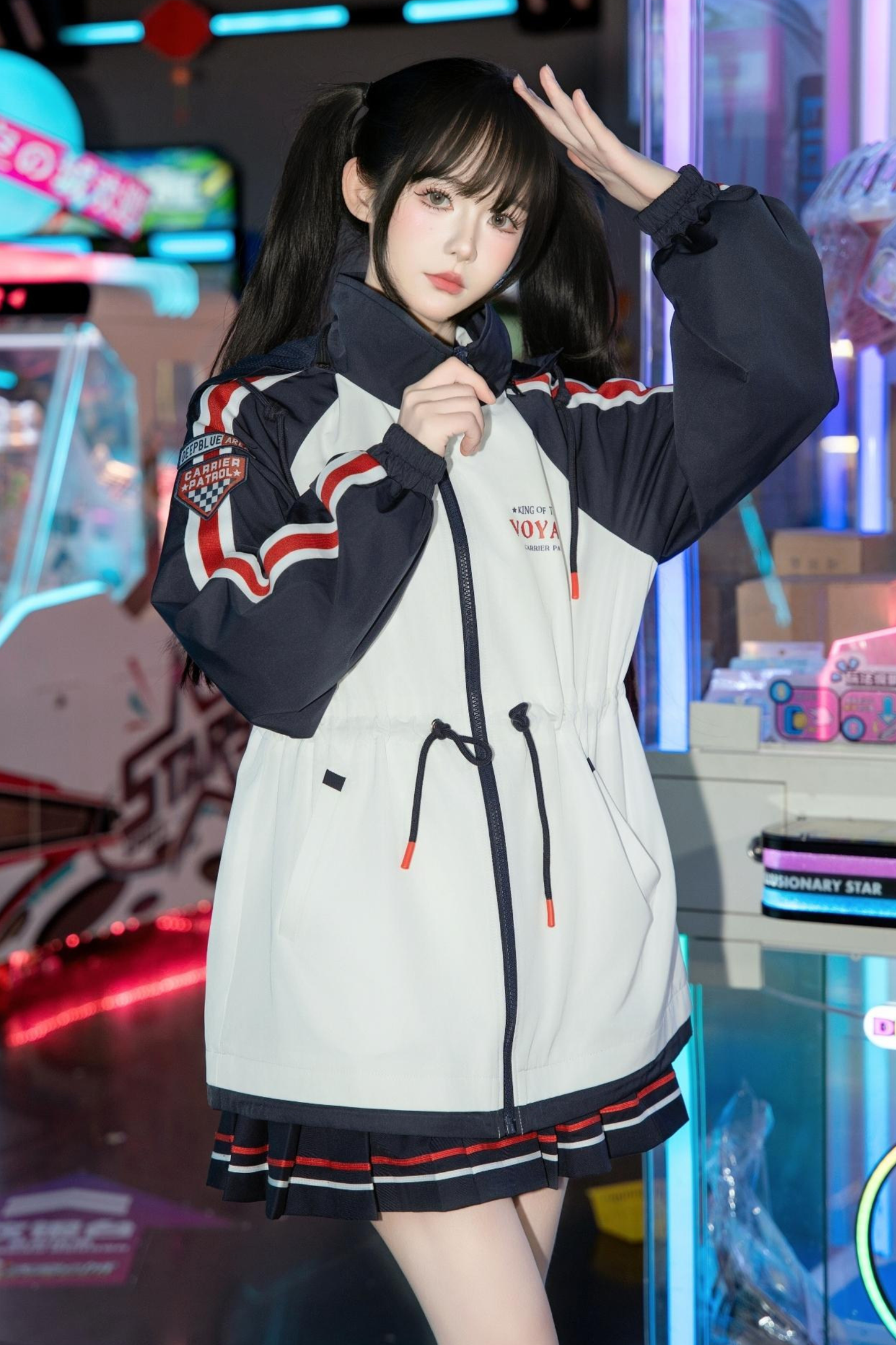 Subculture Sailor Top + Pleated Skirt + Hooded Jacket