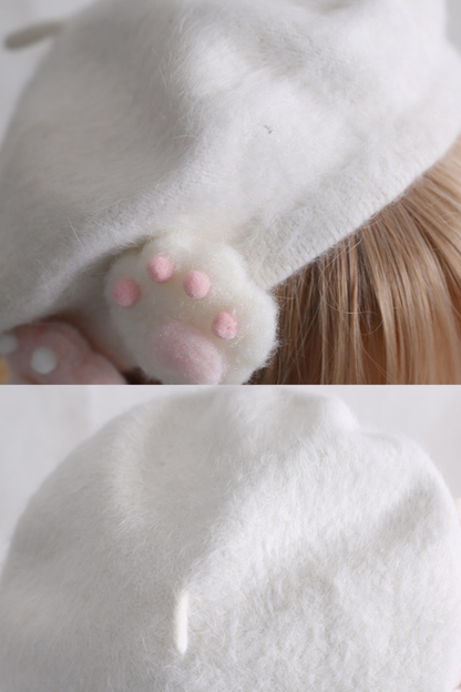 Paw Print Faux Fur Snow Beret