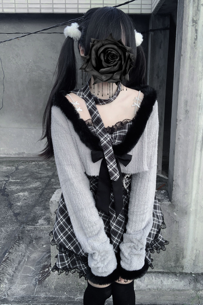 Jirai Suspender Skirt + Short Cardigan