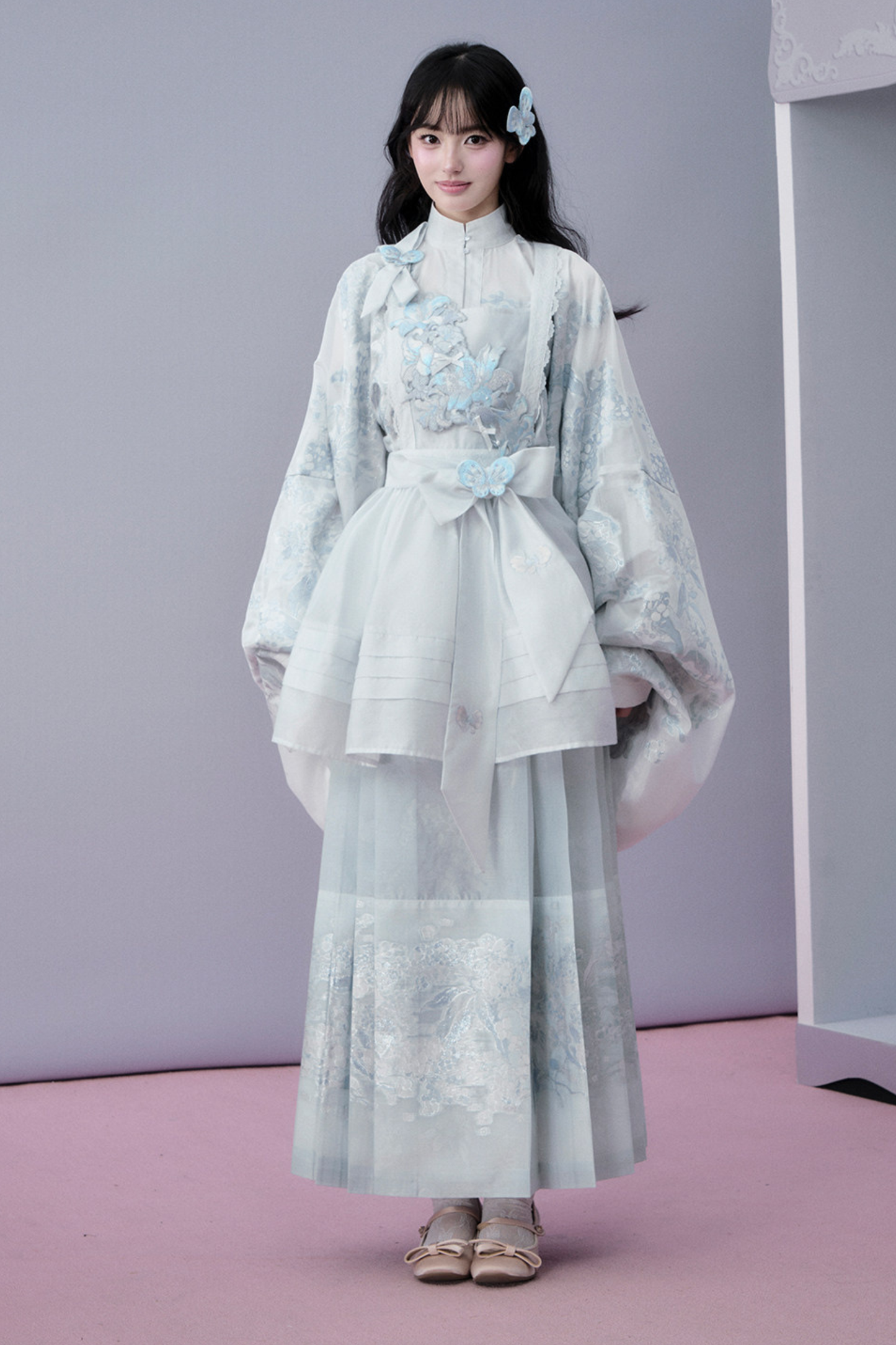 Water Mist Pure Chinese-style Jacket + Skirt + Overskirt