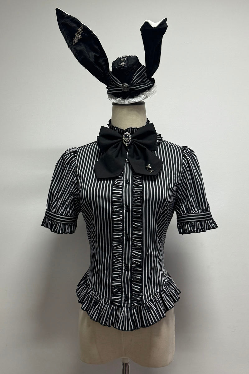 [pre-order Deadline: March 20] Rabbit Gothic Vampire Lolita Skirt + Striped Shirt + Hat