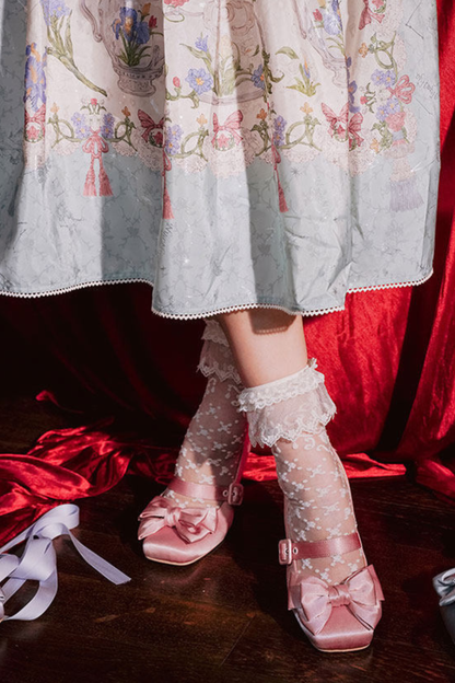 Lace-up Ribbon Satin Square Toe Shoes