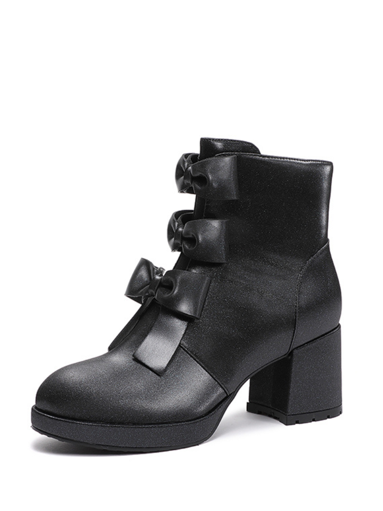 Sweet Ribbon Round Toe Short Boots