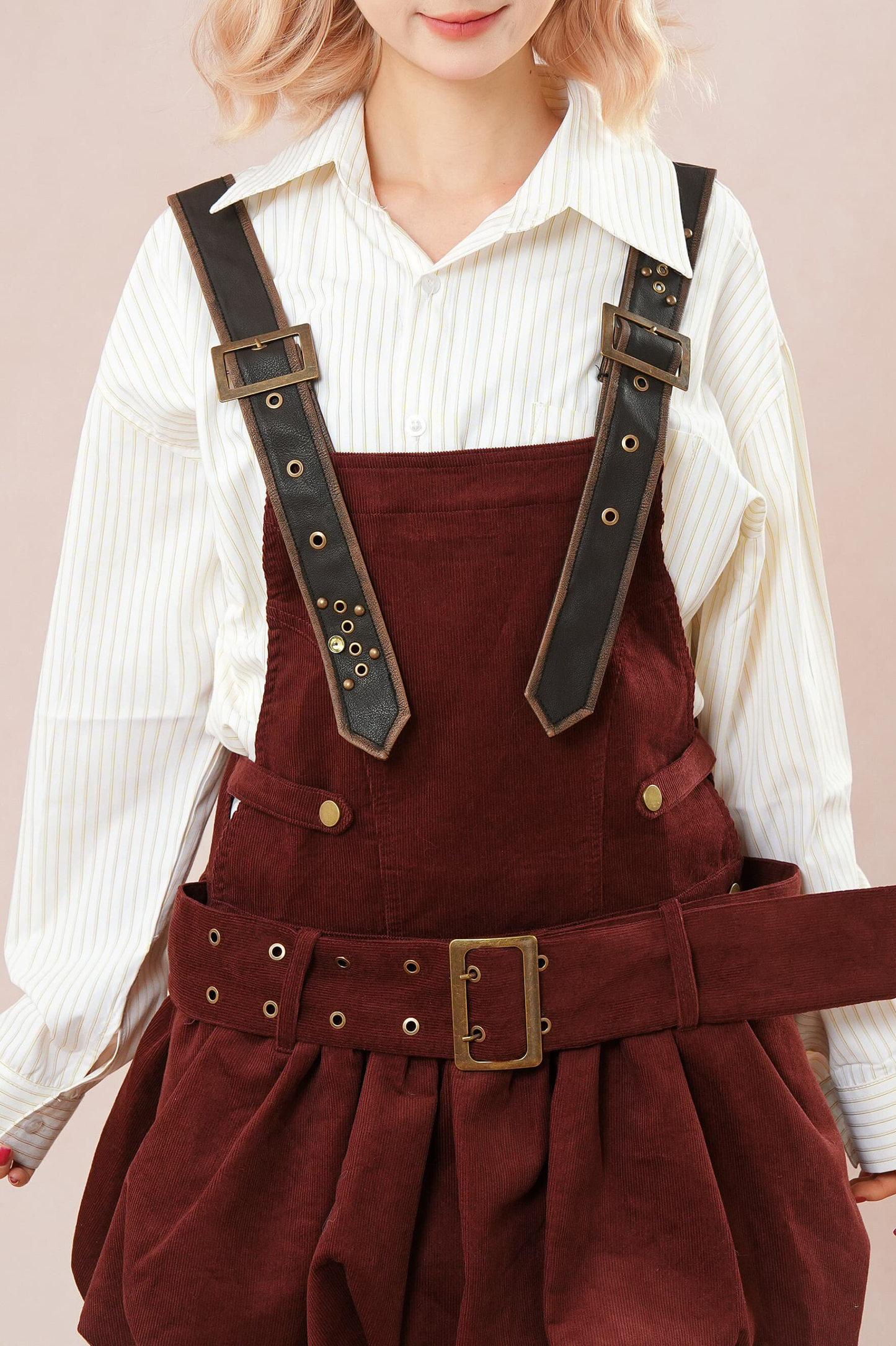 Burgundy Corduroy Suspender Dress