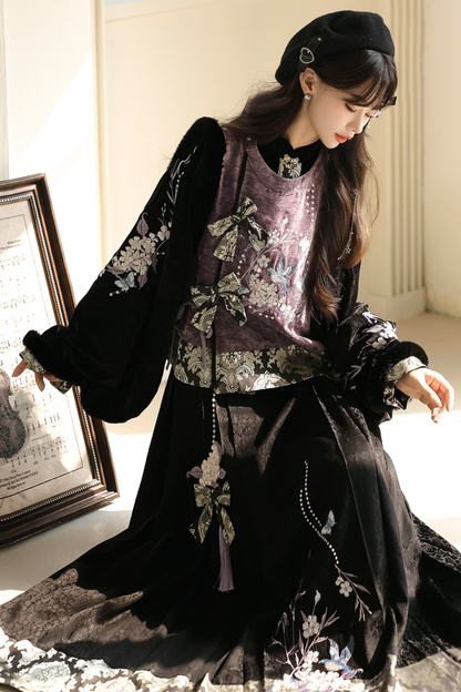 Dark Knight Chinese-style Top + Vest + Skirt