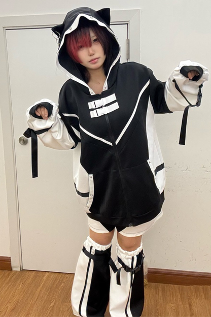 [angel Style] Subculture Aqua Hoodie Top + Shorts + Leg Covers