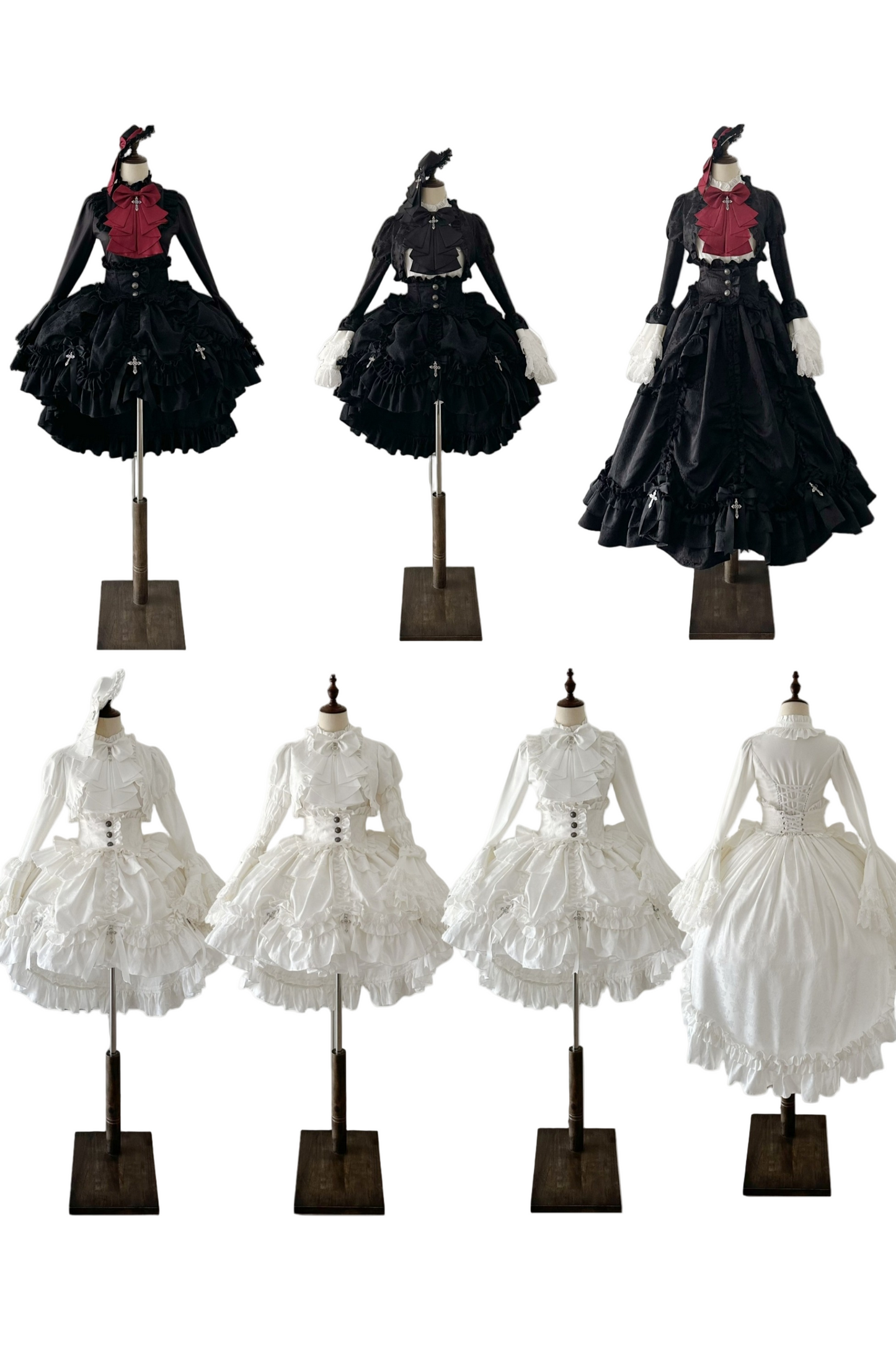 [pre-order Deadline: March 31] Cross Nocturne Gothic Dark Stripe Layered Top + Cross Rose Stripe Pull Up Skirt