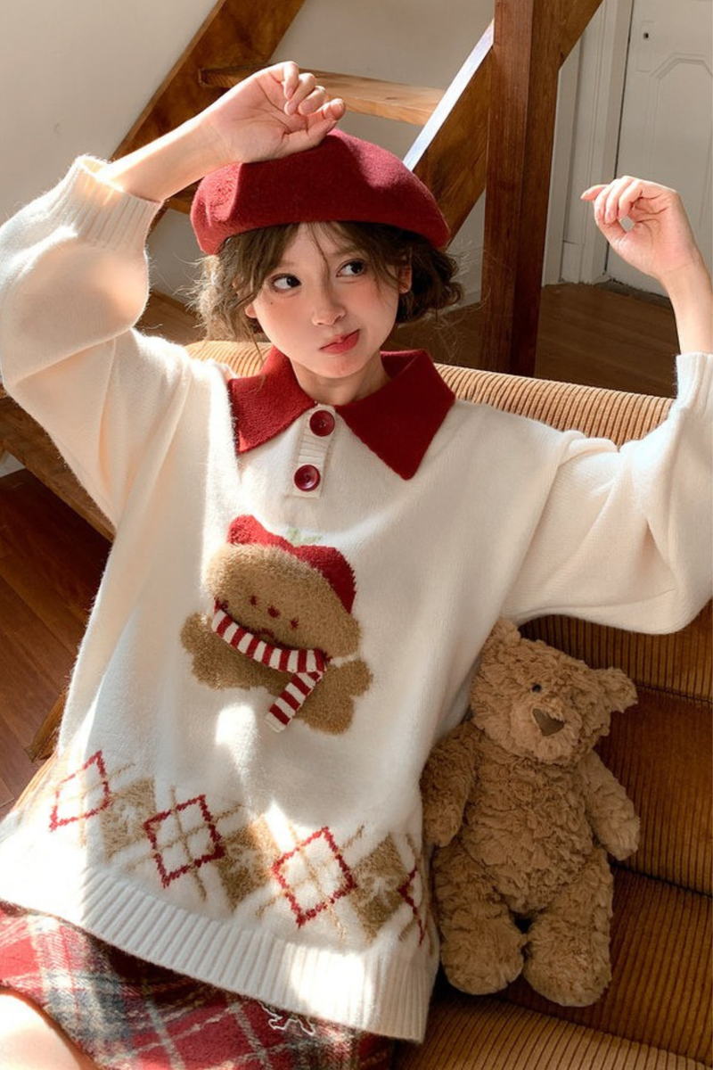 Animal Knit Polo Sweater + Cardigan