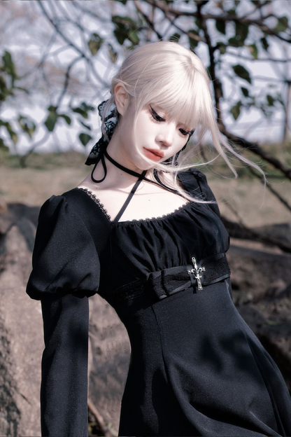 Dark Gothic Girl Flared Dress