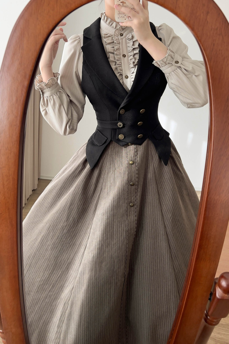 Striped Waist Tightening Blouse