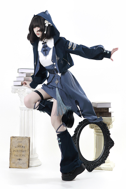 Subculture Cat Ear Hooded Jacket + Asymmetrical Dress + Leg Warmers + Ring