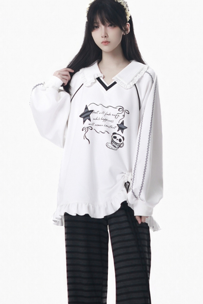 Lapel Lace Star Top + Ruffle Pants