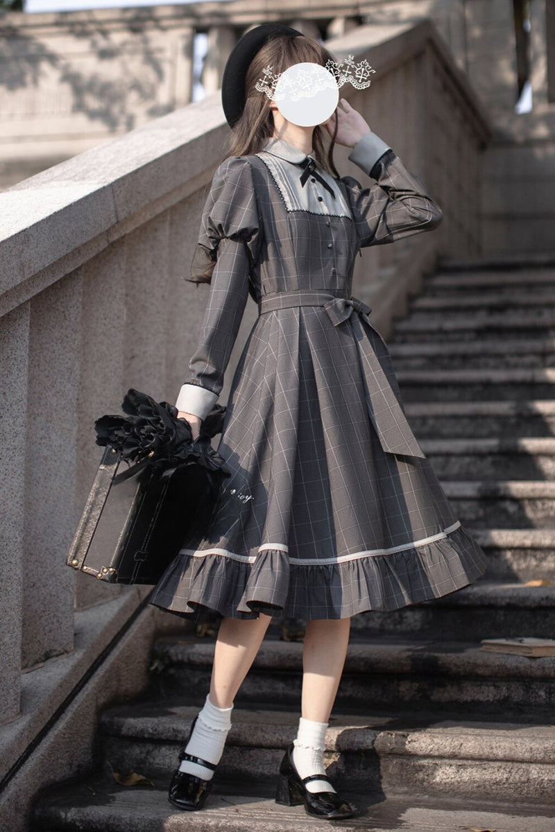 [pre-order] Gray Check Waist Dress