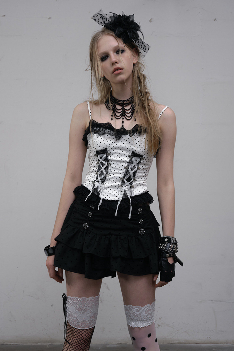 Dark Punk Polka Dot Lace Up Camisole
