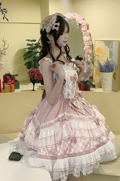 Heart Suspender Tiered Dress + Headpiece + Tail