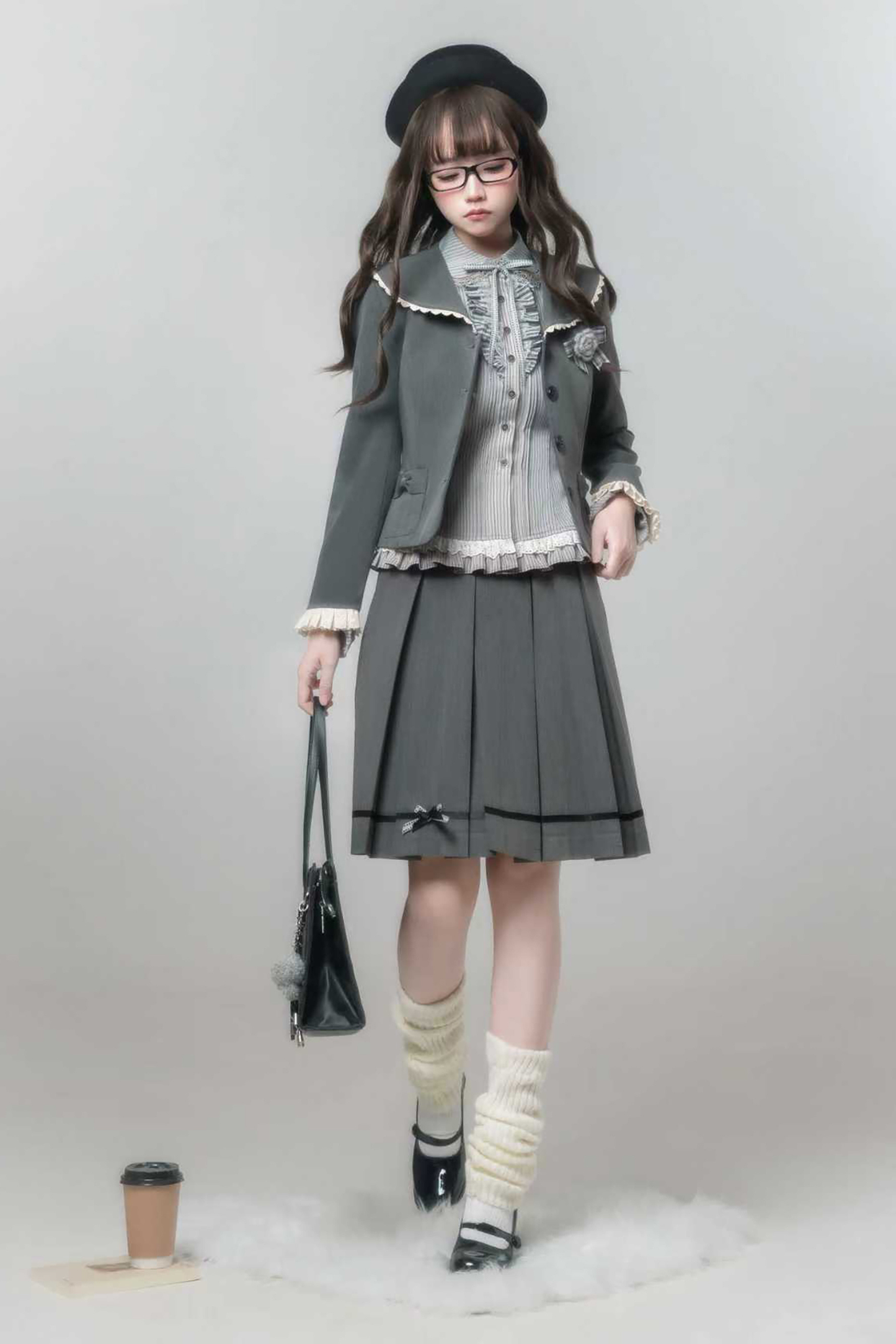 Retro College Jacket + Shirt + Skirt + Brooch