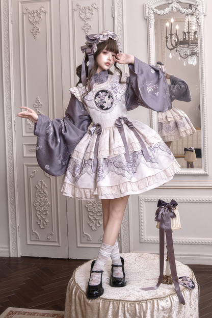 Chinese-style Stand Collar Jacket + Suspender Dress + Hairband