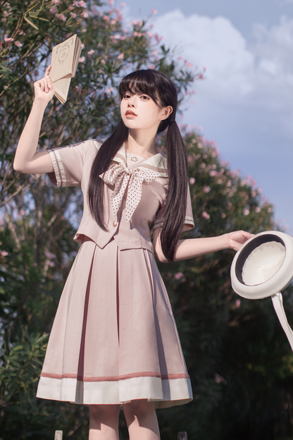 [pre-order] Retro Sweet College Tops + Pleated Skirt